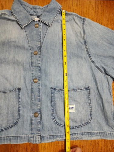 Giacca da lavoro vintage Lee manica corta lavoro donna etichetta XXL blu denim cappotto a scatto - Foto 9 di 12