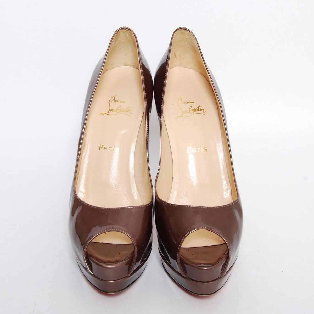 Christian Louboutin Women Brown High Heels Shoes Leather Open Toe Christian Louboutin Women Brown High Heels Shoes Leather Open Toe
