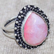 925 Silver Plated Pink Flash Moonstone Ring US 7.5 New Year Jewelry Trendy JW