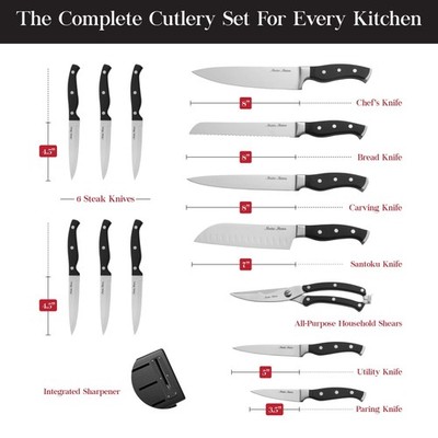 Master Maison 15-Piece Kitchen Knives Set - Wooden Knife