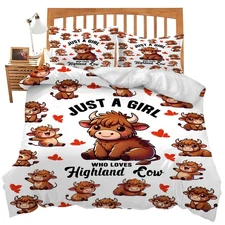 Cute Highland Cow Bedding Set Twin Queen King Full Size Cattle Comforter Set ...