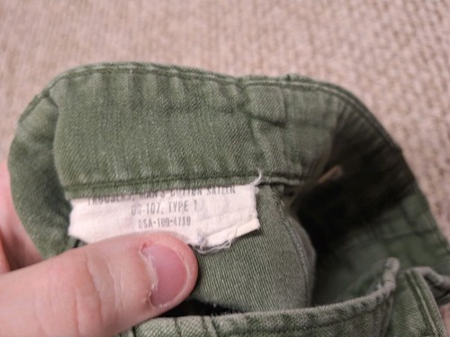 Vintage 60s OG 107 Type 1 Cotton Sateen Pants 32x33 Military Army Button Fly - Picture 2 of 8