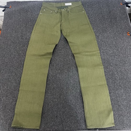 Gustin Slim Jeans Mens 32x34 Green Raw Selvedge Denim Leg Button Fly - Picture 2 of 11