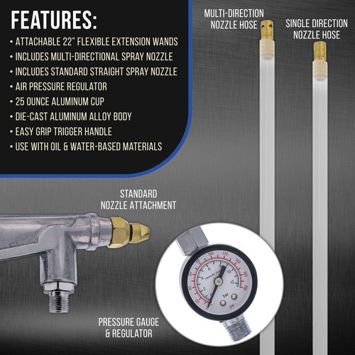 Air Rust Proofing Undercoating Gun, Gauge, Cup, 22" Wands, Spray Truck Bed Liner - Picture 3 of 5