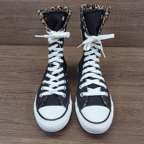 Zapatillas deportivas Converse XHI talla UK 4 media pantorrilla negras de lona con estampado de leopardo raras - Imagen 8 de 16