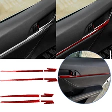 Interior Door Handle Panel Trim Strips For Toyota Camry 2018-24 Red Carbon Fiber