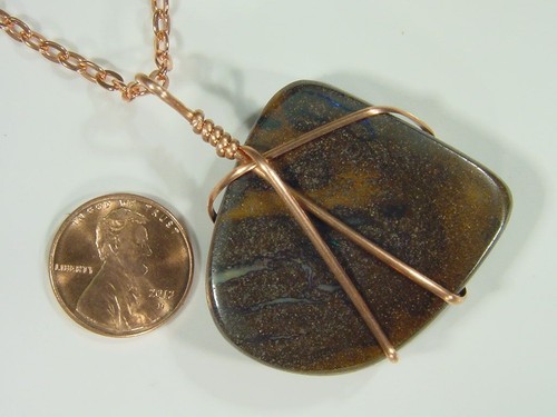 Butw Kupfer Draht Umwickelt 37mm x 50mm Australische Boulder Opal Anhänger 5018D - Bild 2 von 4