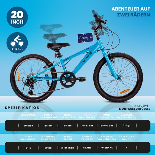 20 Zoll Kinderfahrrad 6-Gang Kinder fahrrad Jungen fahrrad MTB Verdant Rowan - Bild 4 von 10