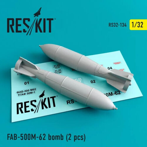 ResKit RS32-0134 Scale 1:32 FAB-500 M-62 Bomb (2pcs) for Trumpeter Su-17/22/24 - Picture 3 of 5
