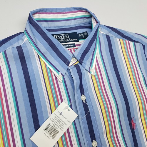 Polo Ralph Lauren Mens Vintage Shirt Hippy Funky 15.5 39 Medium Custom Fit NEW - Afbeelding 1 van 16