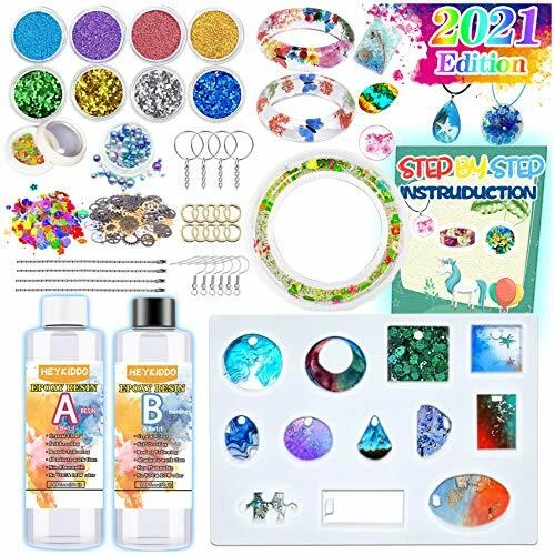 HeyKiddo Resin Kit for Beginners with Silicone Molds - Resin Jewelry Making  K