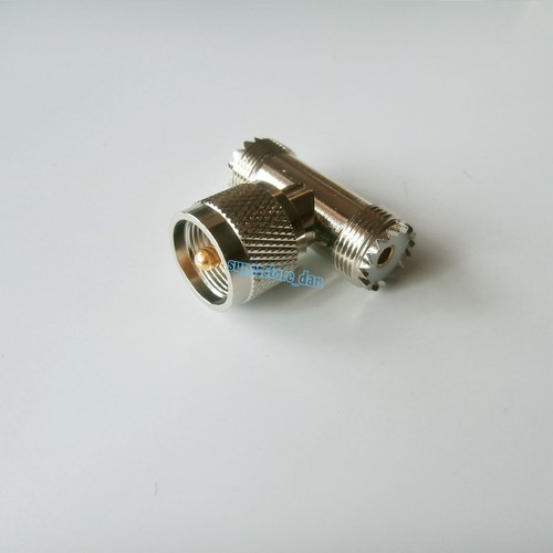 UHF male PL-259 to 2X UHF female SO-239 T RF Splitter connector Adapter 3 WAY - Picture 1 of 1
