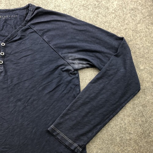 Velvet Men Shirt Mens Medium Blue Long Sleeve Henley Distressed - Picture 3 of 10
