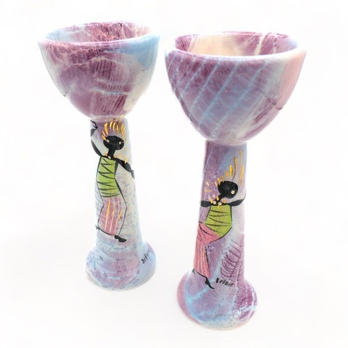 Marc Bellaire MCM Balinesische Tänzerin PAAR 2 Keramik Kerzenständer signiert 7,5 Zoll - Bild 1 von 16