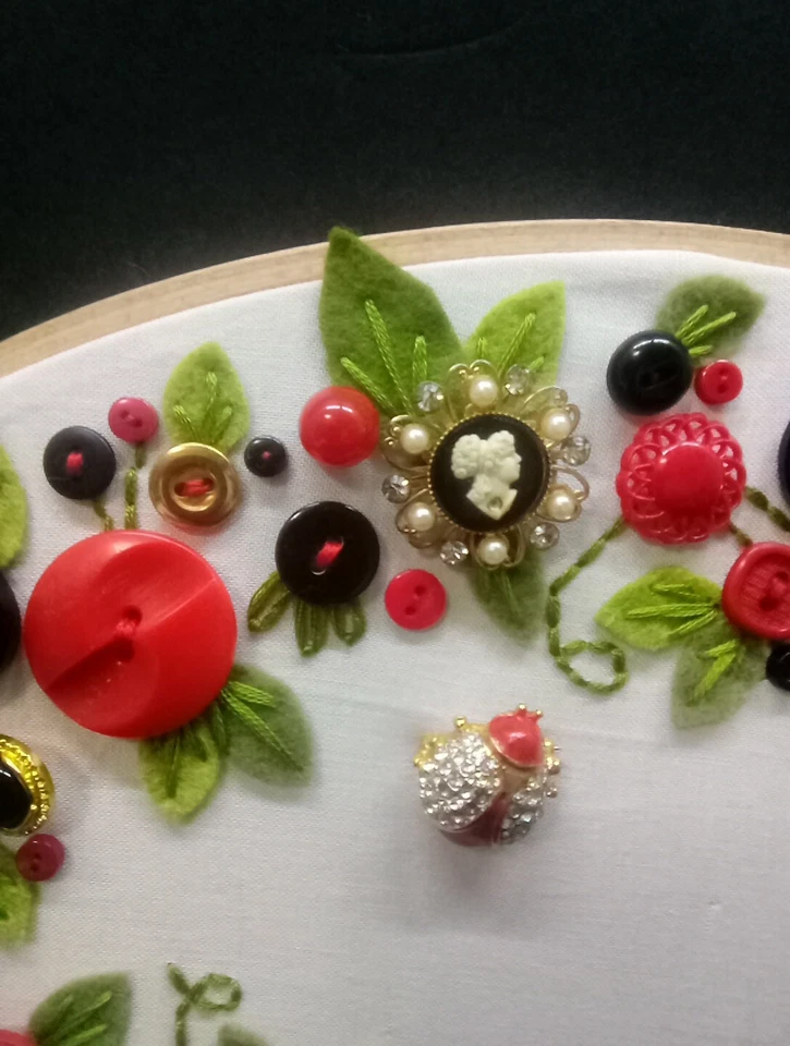 9" X 12"Embroidery Oval Hoop  Floral Design Red Black Wall Decor Handmade By Me - Image 4 of 4