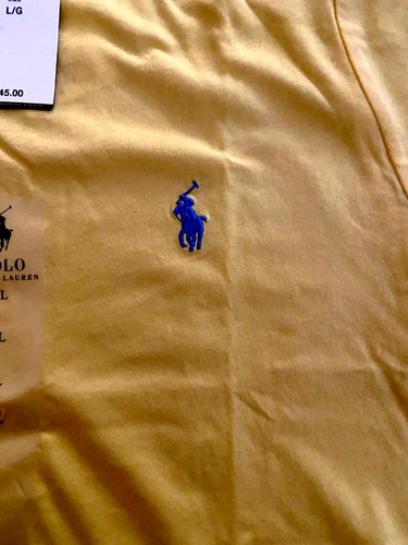 Polo Ralph Lauren Womens T-shirt Pony Logo SS Crew Size L Yellow Blue Pony NEW - 第 5/7 張圖片