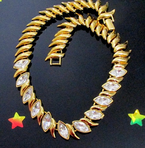 VTG RUNWAY NAPIER TRIPLE GP MARQUISE CRYSTAL NECKLACE 17" CRESCENT CHAIN LUXE - 第 3/15 張圖片