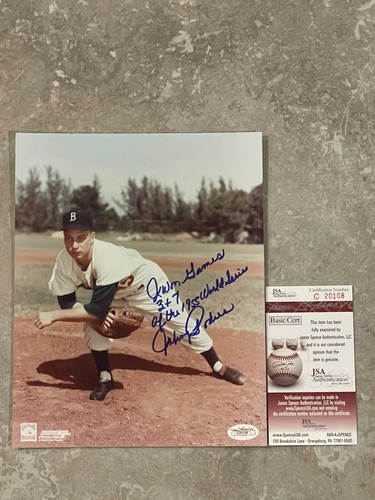 Johnny Podres 1955 WS Inscribed 💎 JSA Signed 8x10 Dodgers Photo Auth - Picture 1 of 4