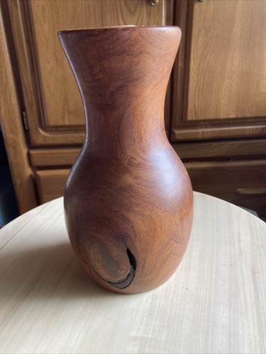 Wooden Vase Started Beautiful Wood Hand Crafted  Start Unique Solid Dark Grain - Picture 4 of 15