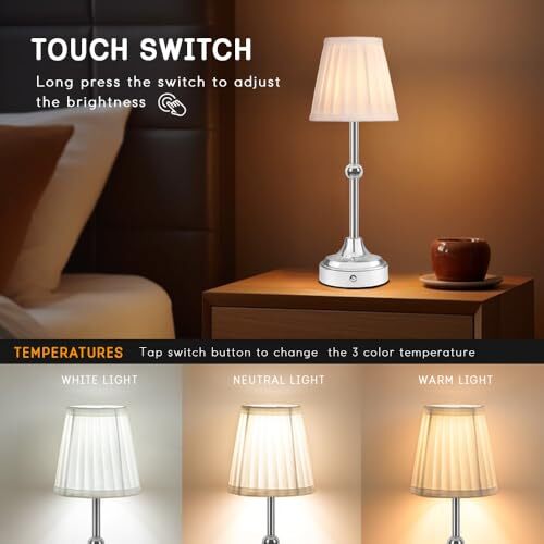 Portable LED Table Lamp, 3-Levels Brightness Metal Desk Lamp, 3 Color Touch - Picture 3 of 6