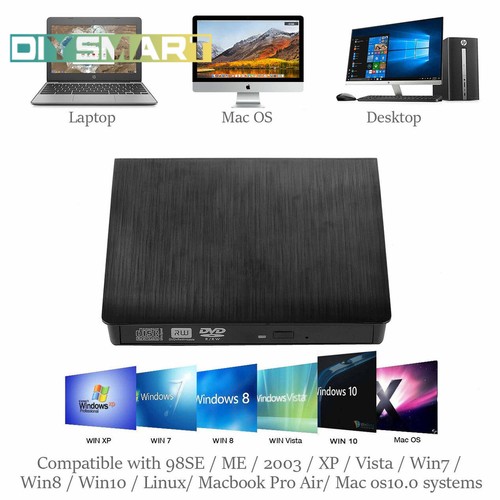 External Portable CD/DVD Drive Slim USB 3.0 Re-Writer Burner Reader RW  - Afbeelding 1 van 8