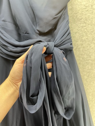 David's Bridal Bridesmaid Dress Size 0 Navy One Shoulder Tie Tull Zipper Slit - Picture 6 of 8