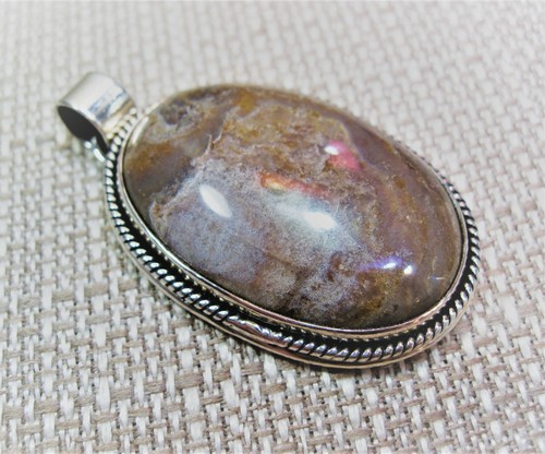 Gorgeous Large Fancy 925 Sterling Silver Brown Lace Agate Pendant F40 - Picture 2 of 2