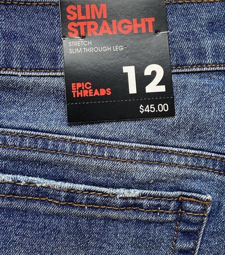 NWT EPIC THREADS Big Boys Slim Straight Med Wash Destroyed Denim Jeans MSRP $45 - Picture 9 of 12