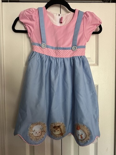 Unique Girls Pink/Blue  Farm Animal Dress Size 4 -100% Cotton - Lined Halloween  - Picture 1 of 13