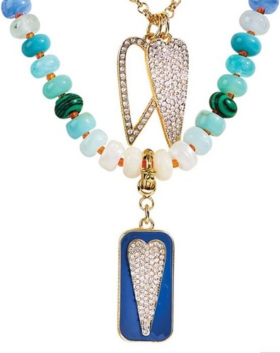 Park Lane SUNSET 3 In 1 Goldtone Necklace Jade Amazonite Malachite CZ Pave Heart - Picture 2 of 3