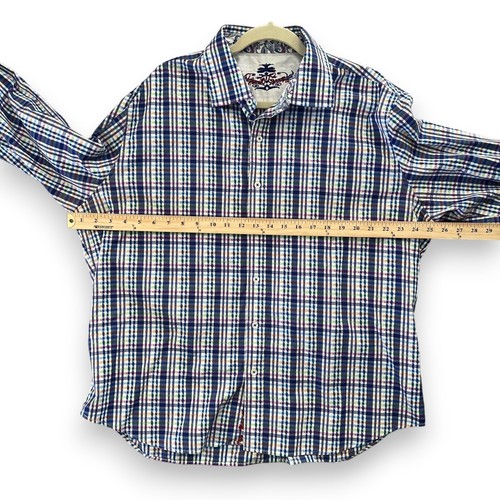 Robert Graham Mens 2XL Blue Check Shirt Paisley Flip Cuff Button Classic Fit - Picture 8 of 8