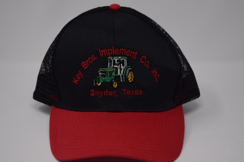 John Deere Key Bros Implement Snyder Texas Trucker  Snap Back Hat Red and Black - Picture 3 of 8
