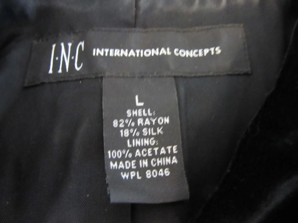 INC 黑色丝绒长袖 L 枪金属纽扣闭合内衬人造丝丝绸夹克 — 第 3/3 张图片