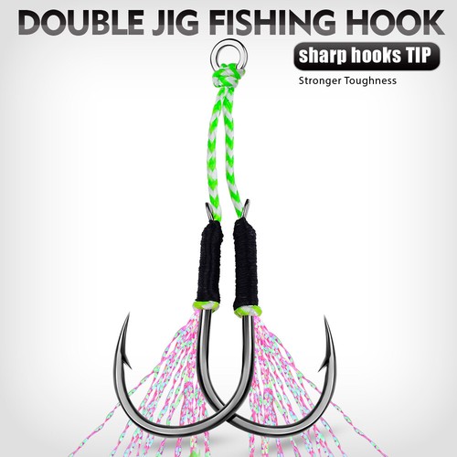 10Pair  Double Assist Hook Carbon Steel Jig Hook Saltwater Fishing Hook11#-18# - Picture 1 of 12