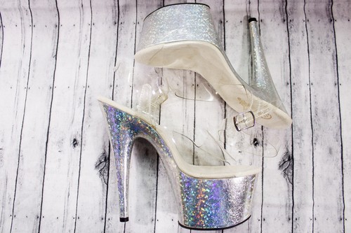 Pleaser Adore-708HB Damen 7" Plateau Knöchelriemen transparent/silber Absatz Größe 9M - Bild 4 von 13