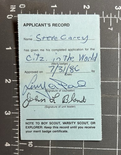Citizenship in the World Merit Badge Application Card Boy Scouts of America BSA - Picture 1 of 2