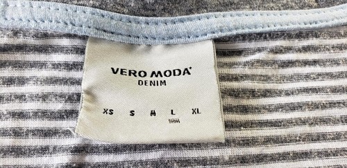 Vero Moda Denim Gray & White Stripe Short Sleeve T-Shirt With Pocket Size Large - Picture 5 of 6