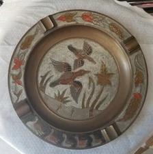 Cigar Ashtray With Duck Inlay Made Of Copper. 