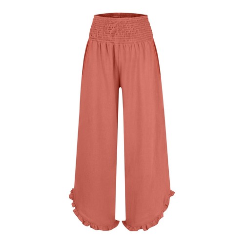 Women's Solid Color High Waisted Pleated Irregular Cotton Linen Loose Pants - Picture 50 of 57