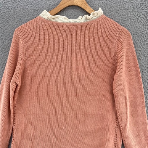 Skies Are Blue Sweater Womens Small Pink Ruffle Neck Pullover Crochet Detail NWT - Picture 4 of 11