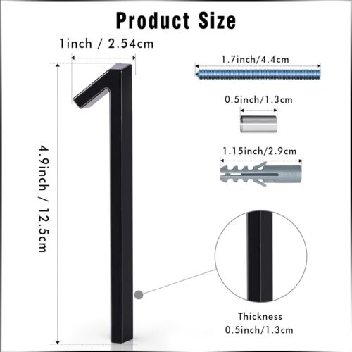 5 Inch Floating House Number 1 Black Metal Modern Outdoor Address Sign For Yard - Picture 2 of 6