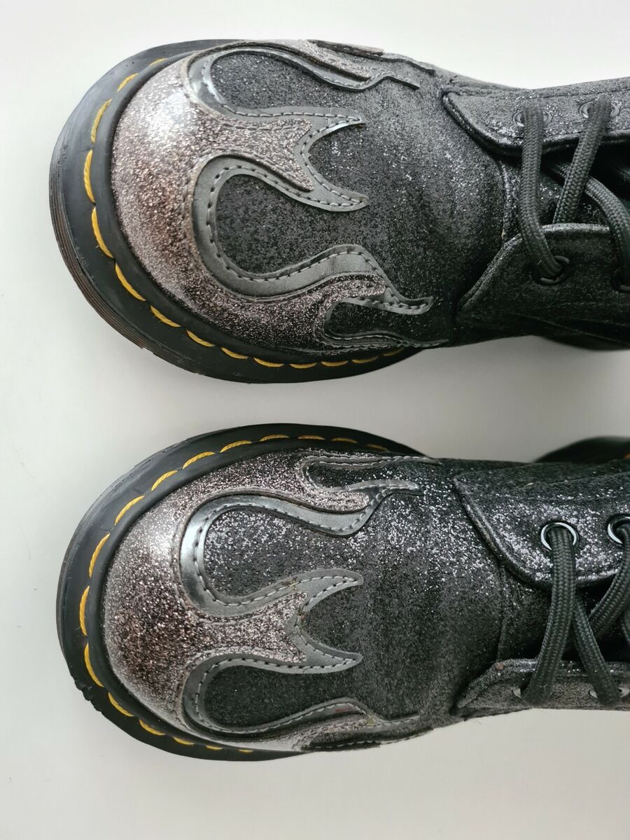 Doc Dr Martens 1460 pascal flame glitter black grey silver boots UK5 EU38 US7 eBay