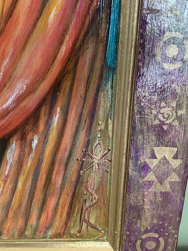 "Preciosa mujer pintada en puerta de madera antigua con bisagras y perilla 31""x18""" - Imagen 8 de 12