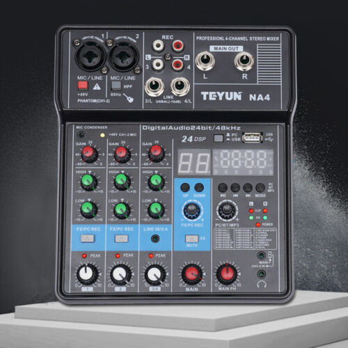 US 4-Channel Studio Audio Mixer Bluetooth USB DJ Live Sound Mixing Console - Afbeelding 1 van 12