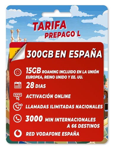 Carte SIM prépayée Vodafone L pour l'Espagne 300 Go et 15 Go Reste de l'Europ... - 第 2/7 張圖片