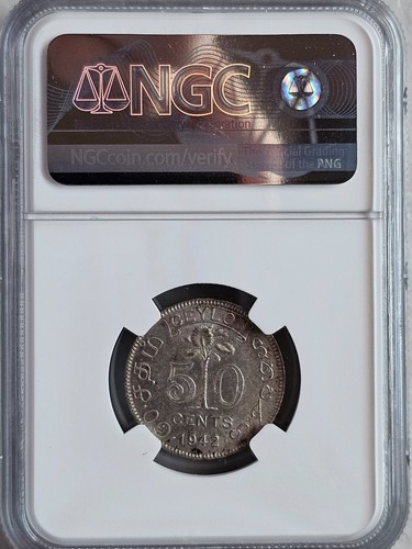 Ceylon 50 Cents 1942 NGC AU 55 - Picture 2 of 2