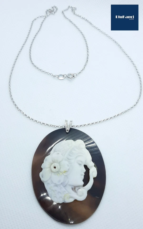 Collana Donna in argento 925 con CIONDOLO Cammeo naturale inciso a mano cammeo - Immagine 4 di 4