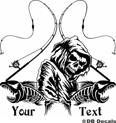 Fishing Fish Grim Reaper Skull Custom Text Car Truck Window Vinyl Decal Sticker - Picture 1 of 4