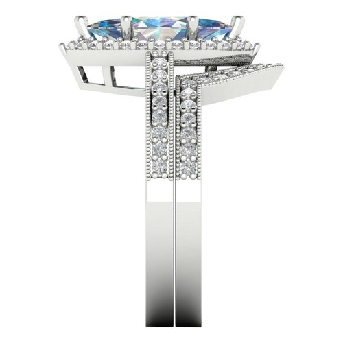 2,48 kt blauer Moissanit Marquise-Schliff massiv 14 K/18 K Gold Hochzeit Braut Ring Set - Bild 3 von 20