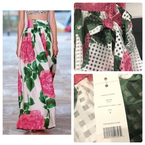 2 XS NWT TORY BURCH Daniella Maxi Skirt Garden Party Nantucket Floral Bridesmaid - Picture 2 of 14